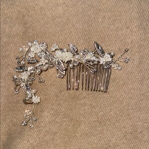 bridal Elegant Silver and White Hair Comb